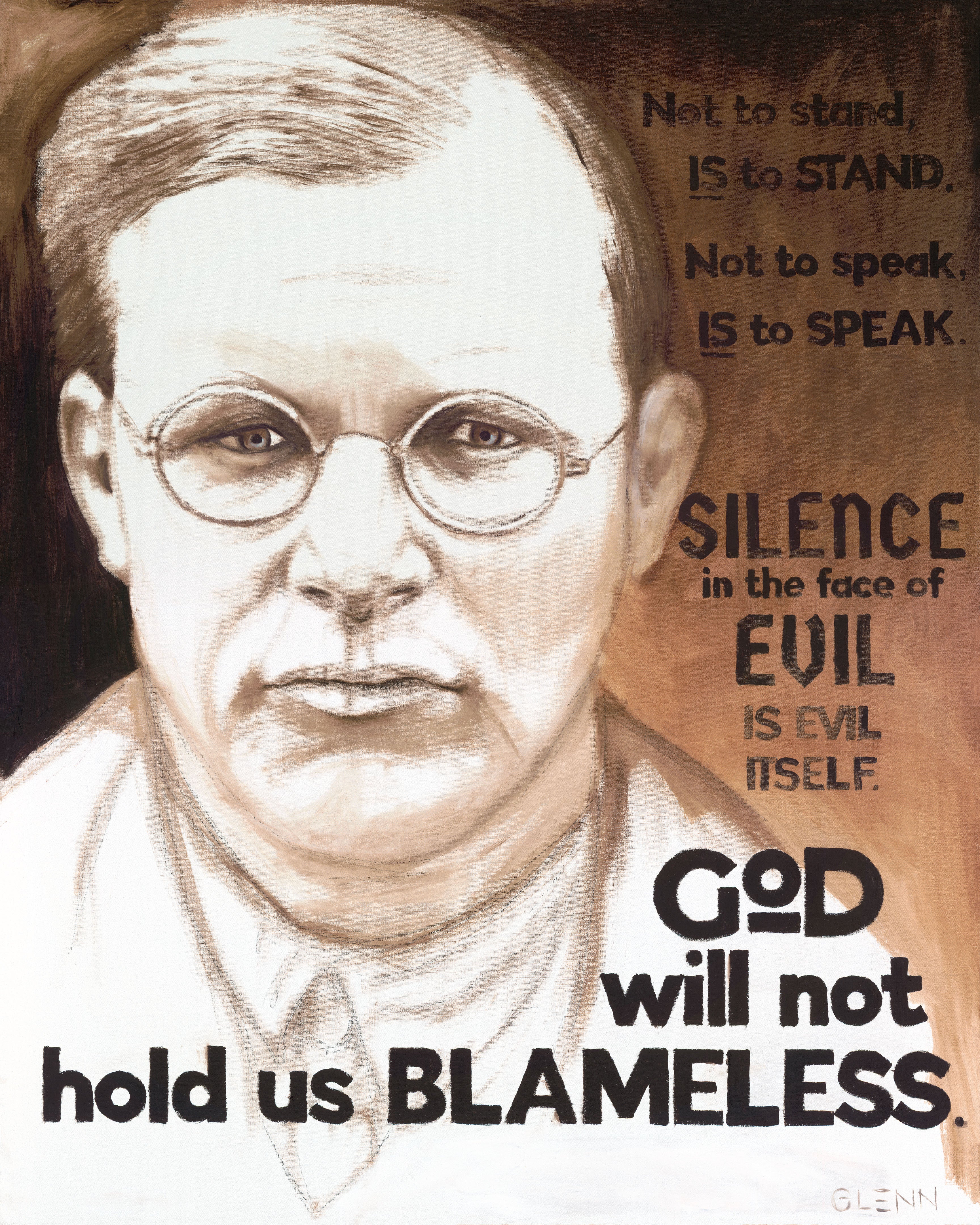 Portrait of theologian Dietrich Bonhoeffer with quote on art print poster by Glenn Beck