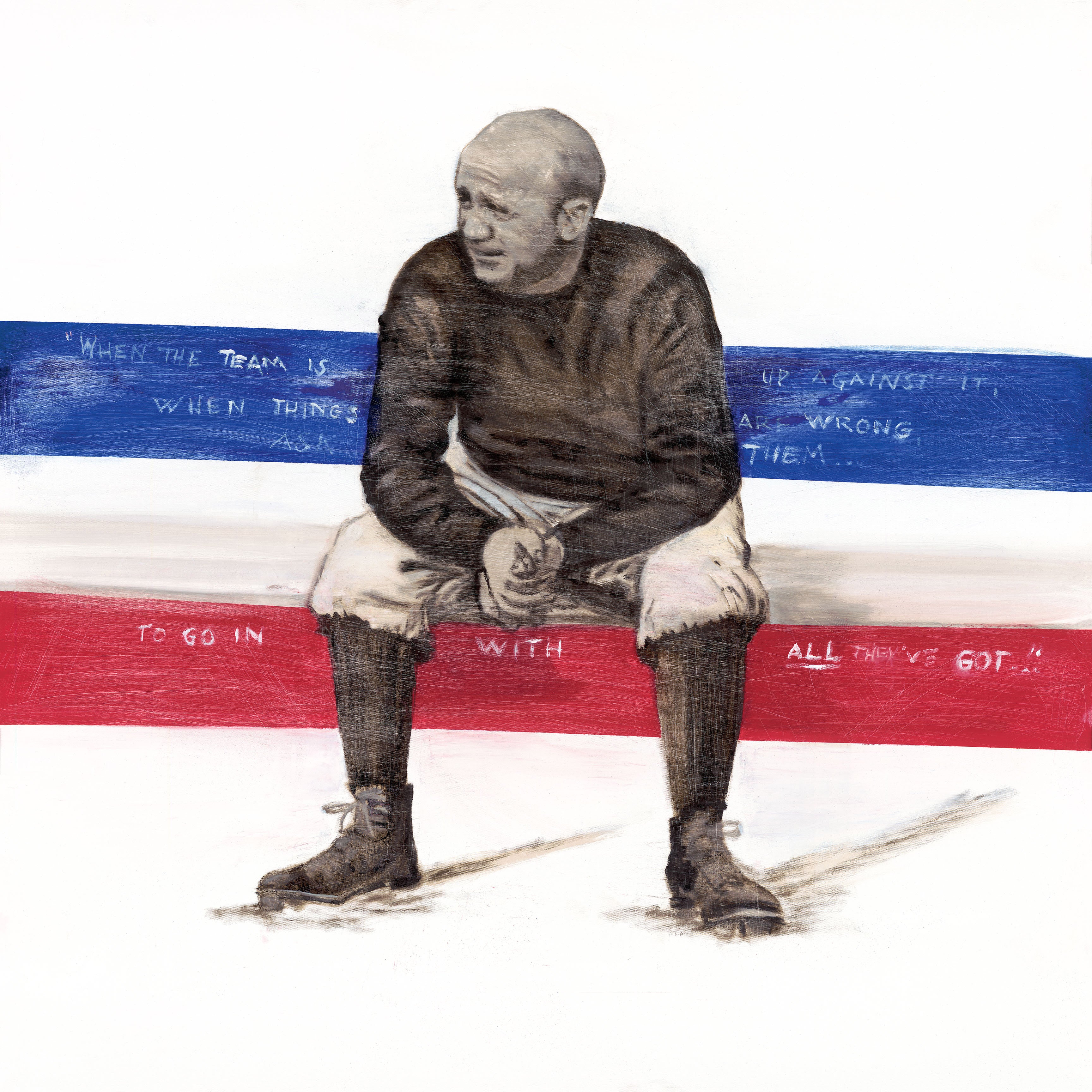 When the Team Is Up Against It art print of a vintage football coach against red, white and blue stripes by Glenn Beck