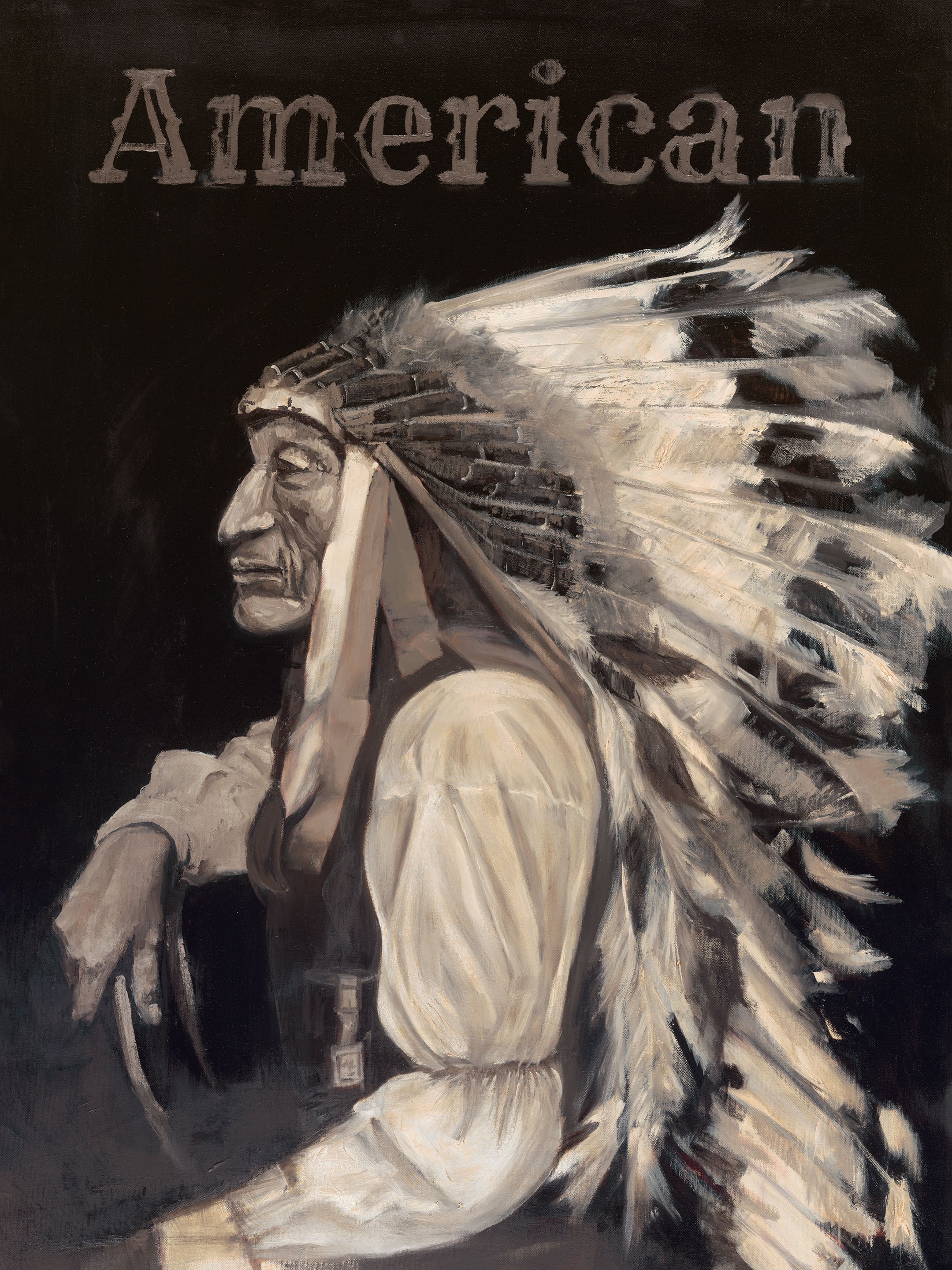 Native American man in feathered headdress art print by Glenn Beck
