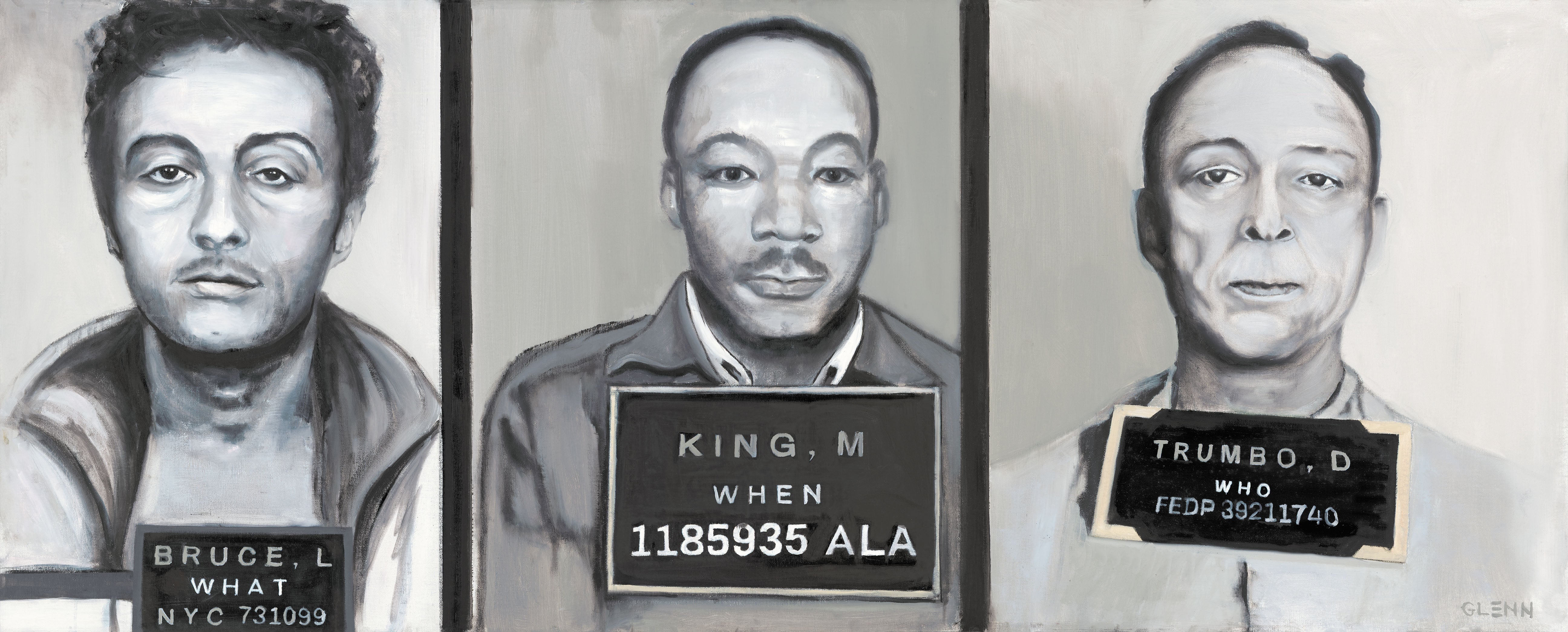 Mug shot portraits of Lenny Bruce, Martin Luther King Jr. and Dalton Trumbo art print by Glenn Beck