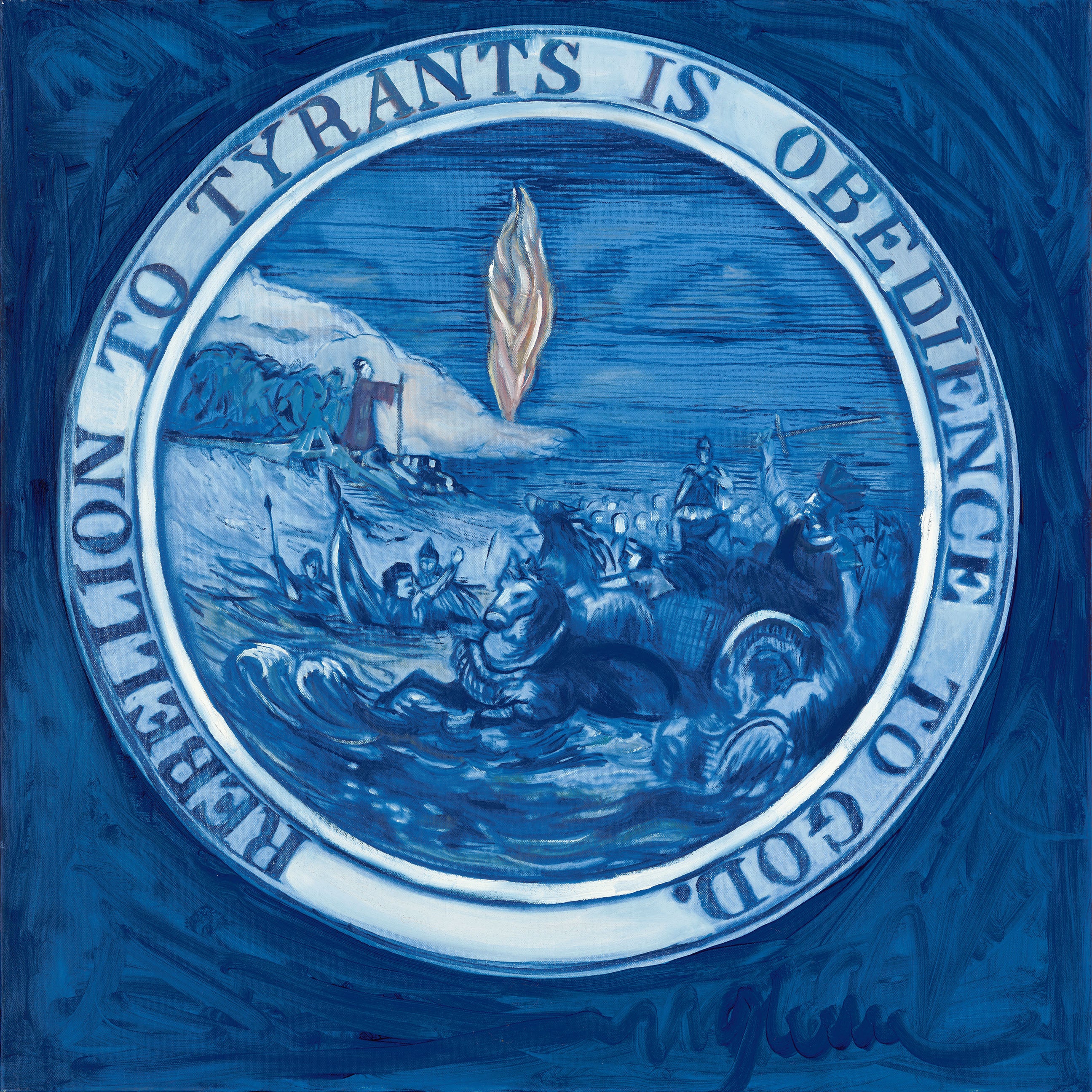 Vintage seal with motto 'Rebellion to tyrants is obedience to God' art print by Glenn Beck