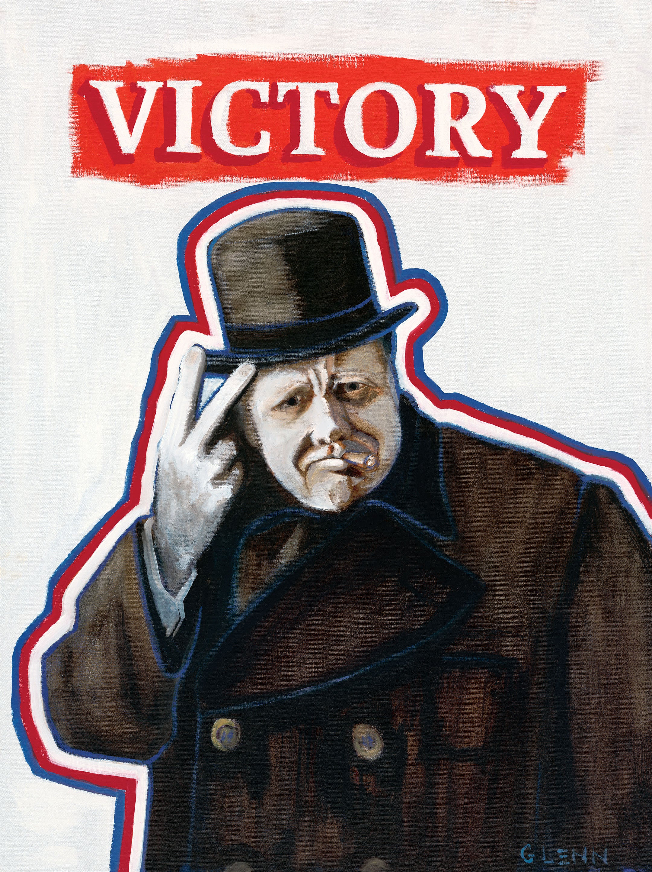 Victory art print of Winston Churchill with defiant gesture in pop art style by Glenn Beck