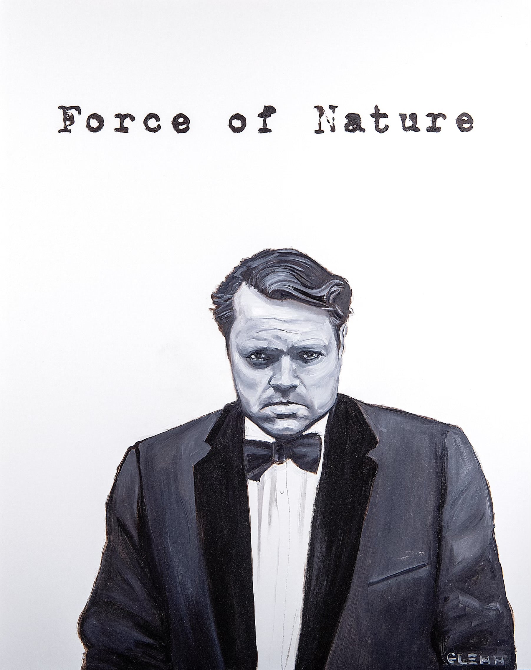 Black-and-white portrait of Orson Welles beneath the text 'Force of Nature', art print by Glenn Beck