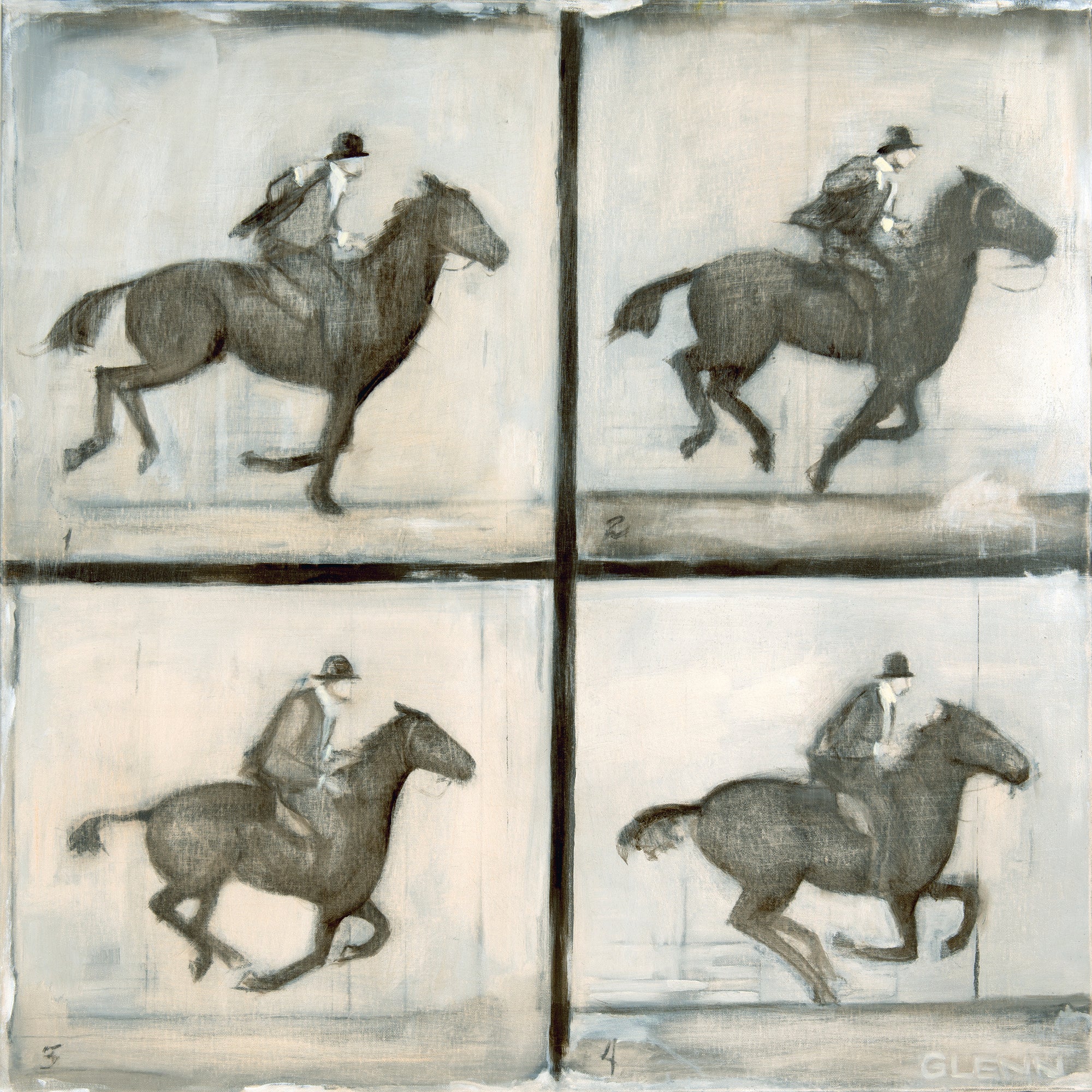 Galloping horse motion study four-panel art print by Glenn Beck